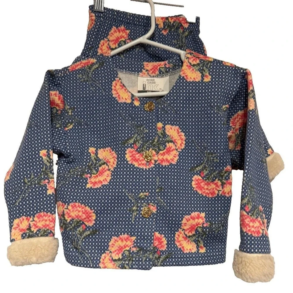 Vtg EUC Rose Cage San Fran toddler floral jacket skirt set‎ Faux Fur USA 2T-4T